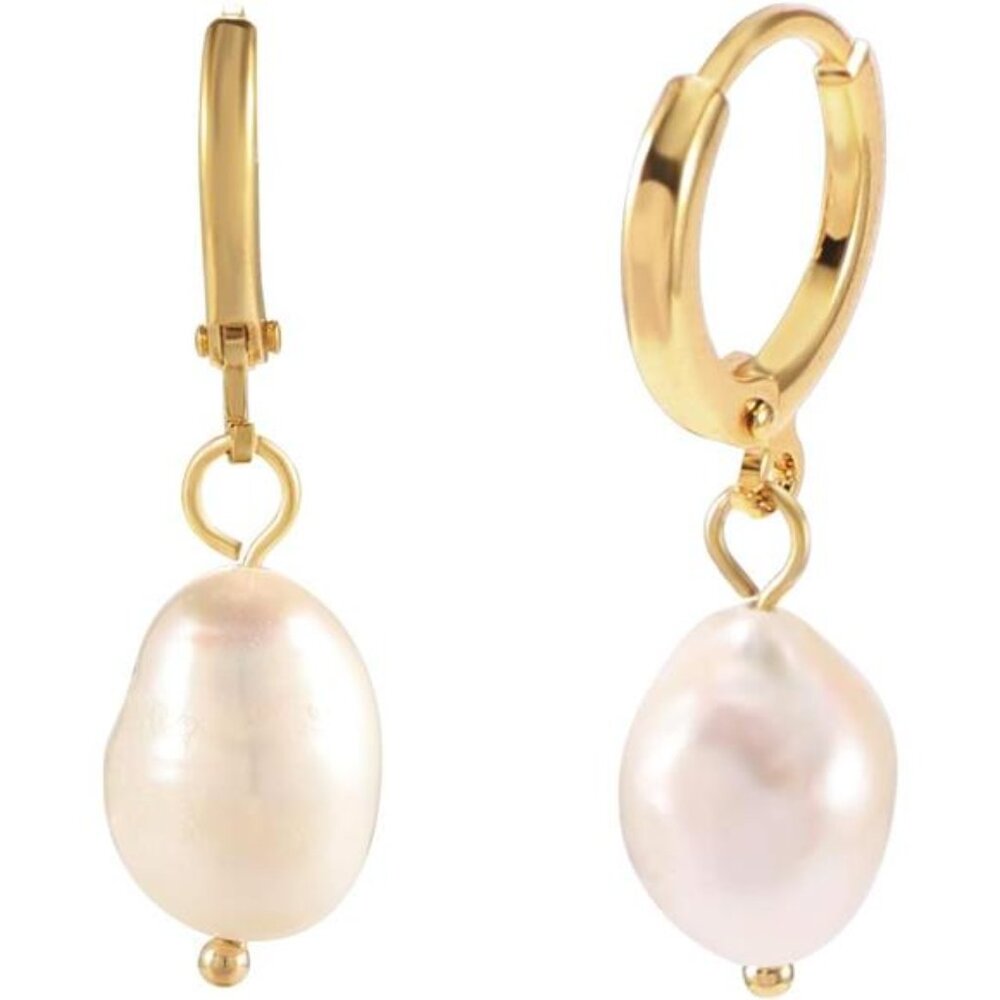 Gold Small Hoop Earrings with Charm